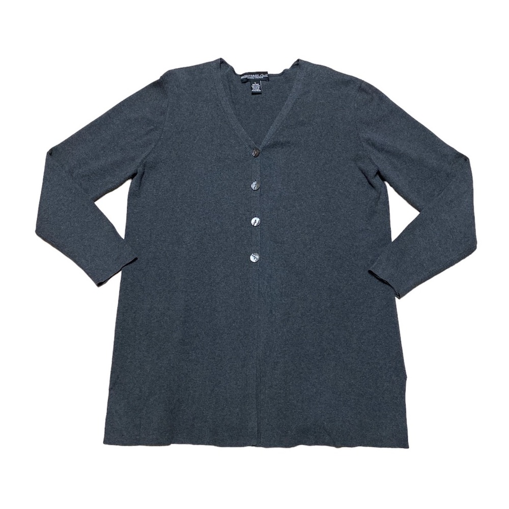 Monterey Bay Cardigan Women’s L Grey Top Boxy Lightweight Long Sleeve Sweater